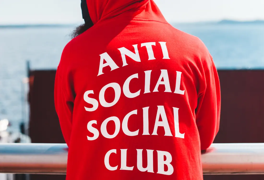 Red printed hoodie with bold Anti Social Social Club back design. Anti Social Social Club has designed many popular hoodies from classic pullovers to zippered hoodies.