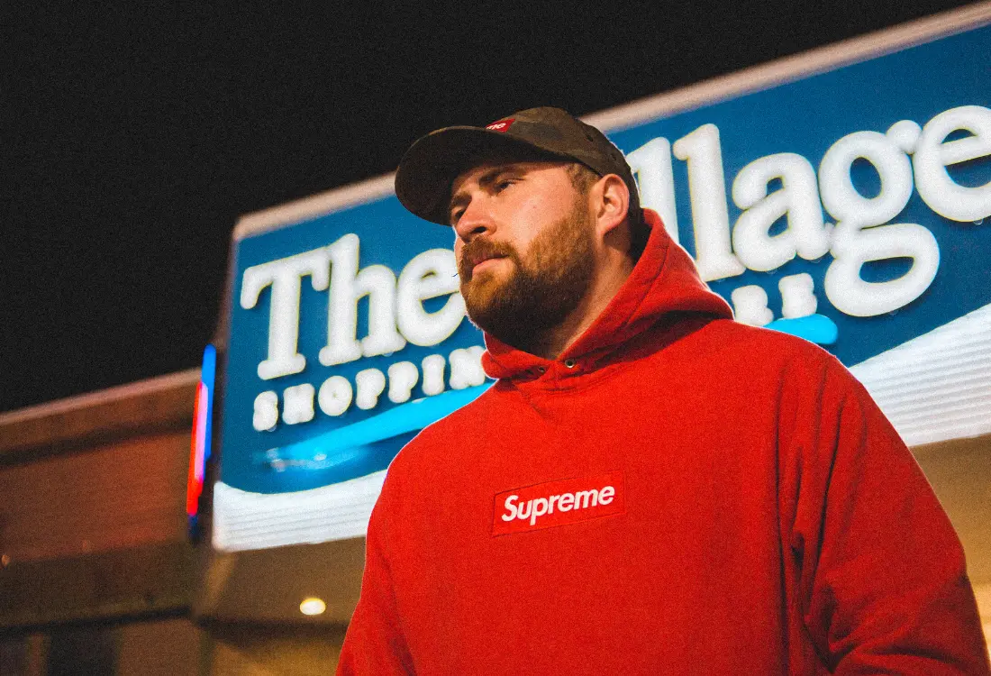 Red Supreme streetwear hoodie with classic box logo. Supreme hoodies are often thick and comfy as opposed to lightweight and tight-fitting.