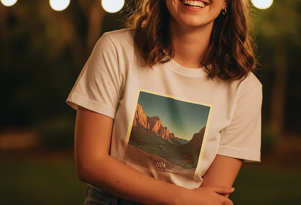 An example of what DTG custom t shirt printing can do. Custom t shirts offer good print quality and produce many smiles for happy customers.