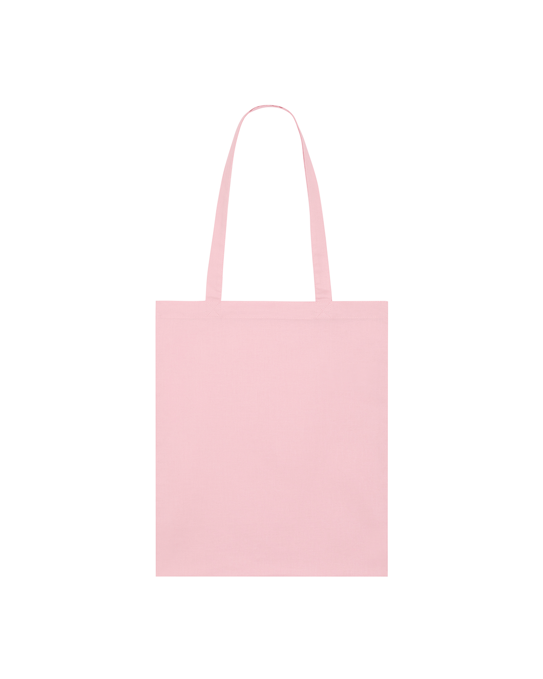Light Pink GOTS-certified organic cotton tote bag with reinforced double-fold top and self-fabric shoulder straps.
