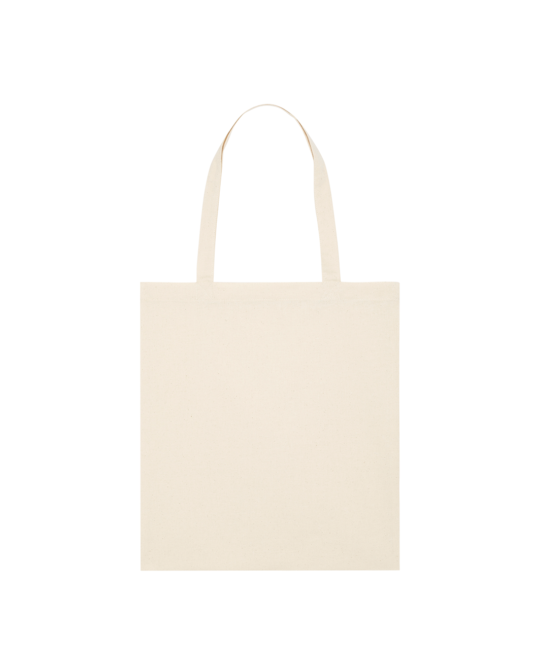 Cream GOTS-certified organic cotton tote bag with reinforced double-fold top and self-fabric shoulder straps.