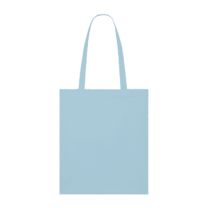 Duck egg colour GOTS-certified organic cotton tote bag with reinforced double-fold top and self-fabric shoulder straps.