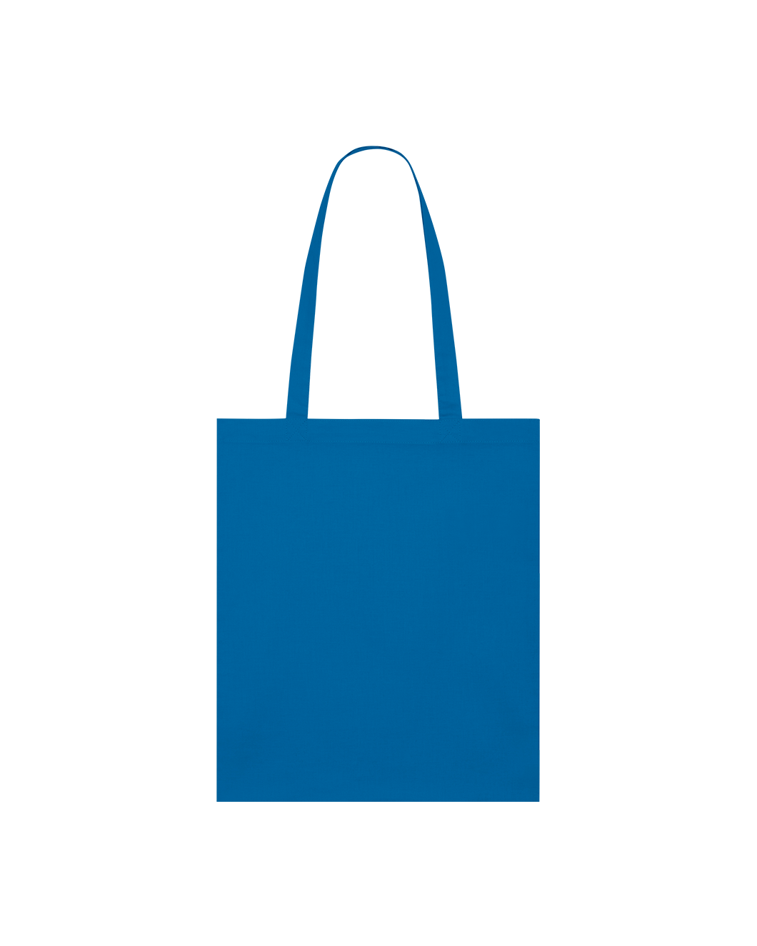 Turquoise GOTS-certified organic cotton tote bag with reinforced double-fold top and self-fabric shoulder straps.