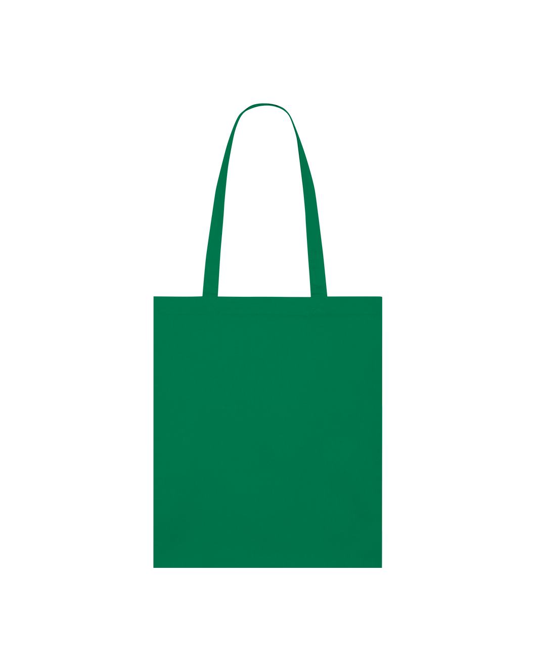 Green GOTS-certified organic cotton tote bag with reinforced double-fold top and self-fabric shoulder straps.