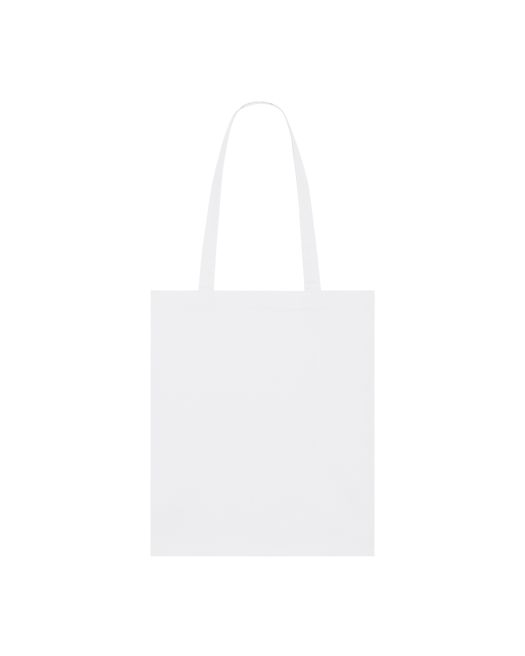 Off white GOTS-certified organic cotton tote bag with reinforced double-fold top and self-fabric shoulder straps.